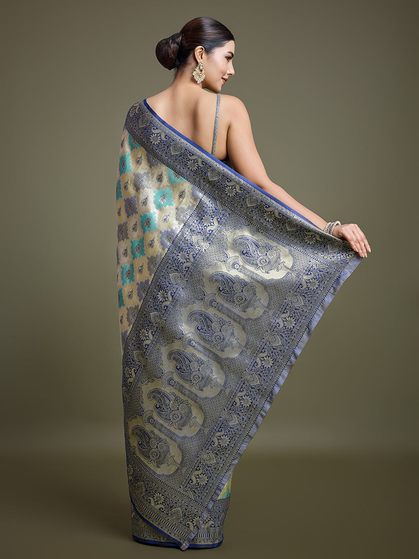 Monjolika Fashion Glamour And Tradition With This Zari Woven Navy Blue And Cream Banarasi Silk Saree - Distacart