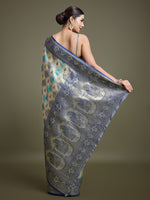 Thumbnail for Monjolika Fashion Glamour And Tradition With This Zari Woven Navy Blue And Cream Banarasi Silk Saree - Distacart