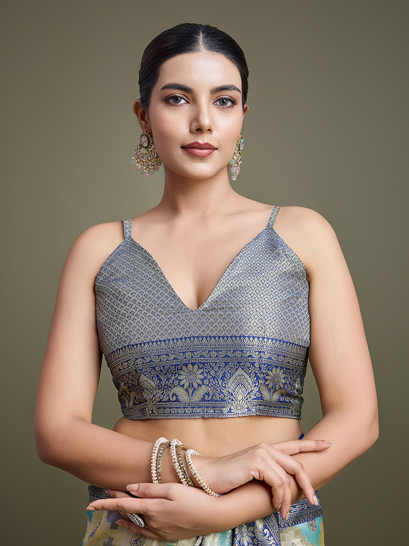 Monjolika Fashion Glamour And Tradition With This Zari Woven Navy Blue And Cream Banarasi Silk Saree - Distacart