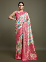 Thumbnail for Monjolika Fashion Glamour And Tradition With This Zari Woven Pink And Cream Banarasi Silk Saree - Distacart