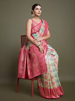 Thumbnail for Monjolika Fashion Glamour And Tradition With This Zari Woven Pink And Cream Banarasi Silk Saree - Distacart