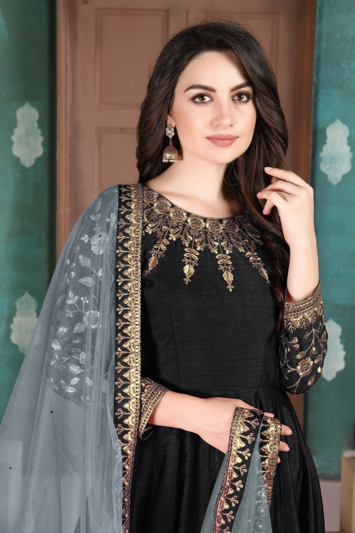 Anaita Black Embroidered Adda Silk Anarkali Suit - Distacart