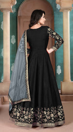 Thumbnail for Anaita Black Embroidered Adda Silk Anarkali Suit - Distacart