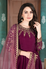 Thumbnail for Anaita Purple Embroidered Adda Silk Anarkali Suit - Distacart