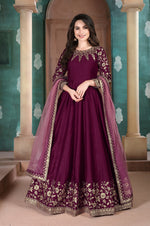 Thumbnail for Anaita Purple Embroidered Adda Silk Anarkali Suit - Distacart