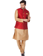 Thumbnail for VM by Vastramay Men's Gold Silk Blend Jacket, Kurta And Pyjama Set - Distacart