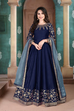 Thumbnail for Anaita Navy Blue Embroidered Adda Silk Anarkali Suit - Distacart