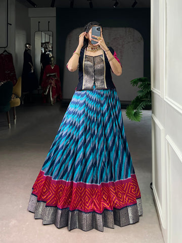 Lorenvalley Fashion Firozi Tasar Silk Leheriya Print With Zari Weaving Work Lehenga Choli - Distacart