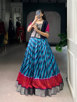 Thumbnail for Lorenvalley Fashion Firozi Tasar Silk Leheriya Print With Zari Weaving Work Lehenga Choli