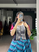 Thumbnail for Lorenvalley Fashion Firozi Tasar Silk Leheriya Print With Zari Weaving Work Lehenga Choli