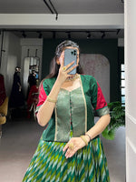 Thumbnail for Lorenvalley Fashion Green Tasar Silk Leheriya Print With Zari Weaving Work Lehenga Choli