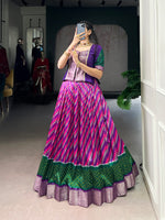 Thumbnail for Lorenvalley Fashion Purple Tasar Silk Leheriya Print With Zari Weaving Work Lehenga Choli