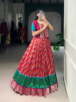 Thumbnail for Lorenvalley Fashion Red Tasar Silk Leheriya Print With Zari Weaving Work Lehenga Choli