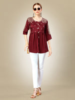 Thumbnail for Rust Embroidered Women Silk Top - Hiral Fashion - Distacart