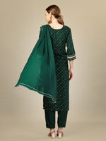 Thumbnail for Malishka Women's Embroidered Silk Blend Kurta Pant Dupatta Set-Dark Green - Distacart