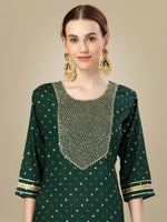 Thumbnail for Malishka Women's Embroidered Silk Blend Kurta Pant Dupatta Set-Dark Green - Distacart