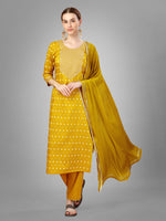 Thumbnail for Malishka Women's Embroidered Silk Blend Kurta Pant Dupatta Set-Golden - Distacart