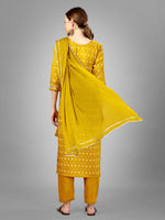 Thumbnail for Malishka Women's Embroidered Silk Blend Kurta Pant Dupatta Set-Golden - Distacart