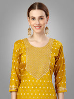 Thumbnail for Malishka Women's Embroidered Silk Blend Kurta Pant Dupatta Set-Golden - Distacart