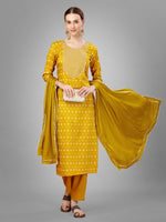 Thumbnail for Malishka Women's Embroidered Silk Blend Kurta Pant Dupatta Set-Golden - Distacart