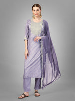 Thumbnail for Malishka Women's Embroidered Silk Blend Kurta Pant Dupatta Set-Lavender - Distacart