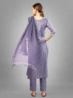 Thumbnail for Malishka Women's Embroidered Silk Blend Kurta Pant Dupatta Set-Lavender - Distacart