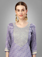 Thumbnail for Malishka Women's Embroidered Silk Blend Kurta Pant Dupatta Set-Lavender - Distacart