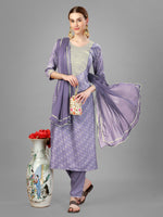 Thumbnail for Malishka Women's Embroidered Silk Blend Kurta Pant Dupatta Set-Lavender - Distacart