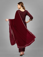 Thumbnail for Malishka Women's Embroidered Silk Blend Kurta Pant Dupatta Set-Maroon - Distacart