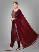 Thumbnail for Malishka Women's Embroidered Silk Blend Kurta Pant Dupatta Set-Maroon - Distacart