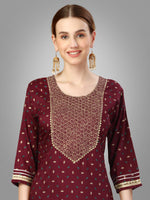 Thumbnail for Malishka Women's Embroidered Silk Blend Kurta Pant Dupatta Set-Maroon - Distacart