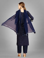 Thumbnail for Malishka Women's Embroidered Silk Blend Kurta Pant Dupatta Set-Navy Blue - Distacart
