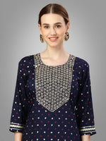 Thumbnail for Malishka Women's Embroidered Silk Blend Kurta Pant Dupatta Set-Navy Blue - Distacart