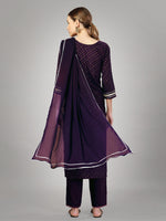 Thumbnail for Malishka Women's Embroidered Silk Blend Kurta Pant Dupatta Set-Purple - Distacart