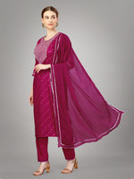 Thumbnail for Malishka Women's Embroidered Silk Blend Kurta Pant Dupatta Set-Rani - Distacart