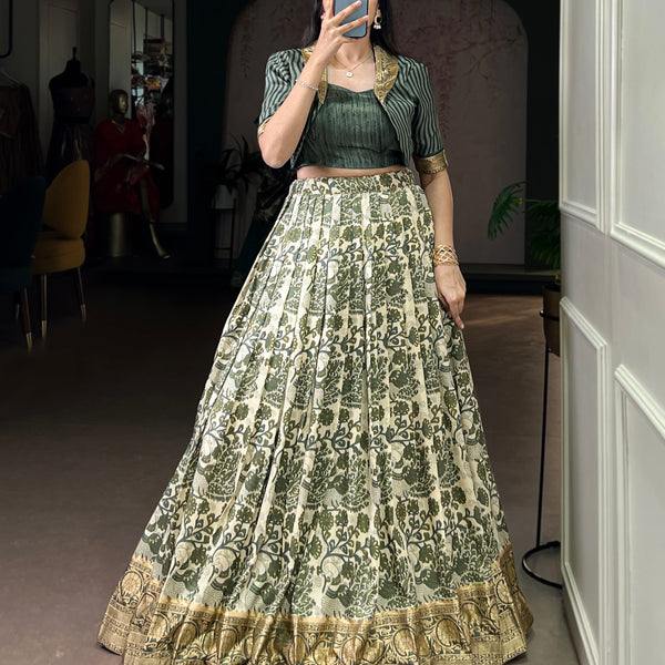 Lorenvalley Fashion Multicolor Tasar Silk Printed with Viscose Border Lehenga Choli - Distacart