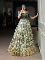 Thumbnail for Lorenvalley Fashion Multicolor Tasar Silk Printed with Viscose Border Lehenga Choli - Distacart