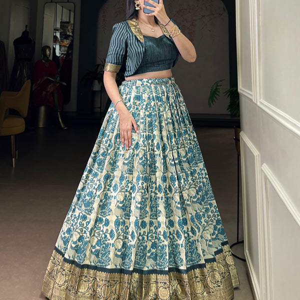 Lorenvalley Fashion Multicolor Tasar Silk Printed with Viscose Border Lehenga Choli - Distacart