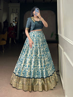 Thumbnail for Lorenvalley Fashion Multicolor Tasar Silk Printed with Viscose Border Lehenga Choli - Distacart