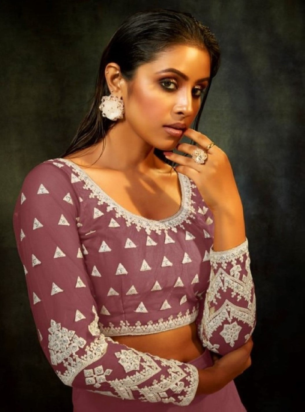 Anaita Purple Net Lehenga Choli With Sequence & Thread Work - Distacart