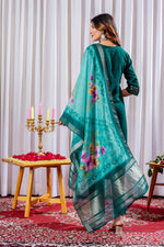 Thumbnail for Vedant Vastram Viscose Silk Hand Work & Embroidery Work Stitched Kurta Pant Dupatta Set-Green - Distacart