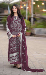 Thumbnail for Anaita Purple Embroidered Faux Georgette Salwar Suit - Distacart