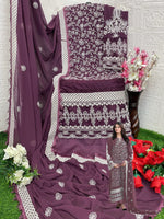 Thumbnail for Anaita Purple Embroidered Faux Georgette Salwar Suit - Distacart
