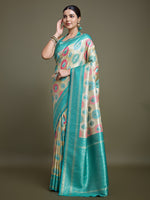 Thumbnail for Monjolika Fashion Elegant Turquoise And Cream Banarasi Silk SareeWith Intricate Zari Work - Distacart