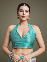Thumbnail for Monjolika Fashion Elegant Turquoise And Cream Banarasi Silk SareeWith Intricate Zari Work - Distacart