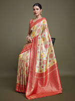 Thumbnail for Monjolika Fashion Elegant Red And Cream Banarasi Silk SareeWith Intricate Zari Work - Distacart
