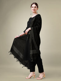 Thumbnail for Malishka Women's Embroidered Black Cotton Blend Kurta Pant Dupatta Set - Distacart
