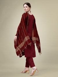 Thumbnail for Malishka Women's Embroidered Maroon Cotton Blend Kurta Pant Dupatta Set - Distacart
