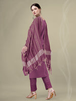 Thumbnail for Malishka Women's Embroidered Wine Cotton Blend Kurta Pant Dupatta Set - Distacart
