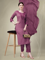 Thumbnail for Malishka Women's Embroidered Wine Cotton Blend Kurta Pant Dupatta Set - Distacart